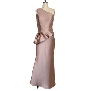 Badgley Mischka Collection Evening Formal Side Peplum Dress Gown One Shoulder 4